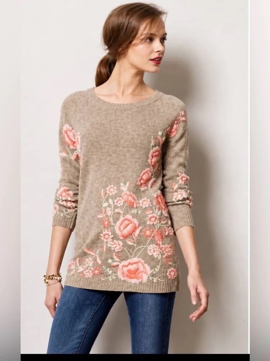Sleeping On Snow Sweaters - Anthropologie Sleeping on Snow Ranunculus Embroidered Wool Blend Sweater Tunic